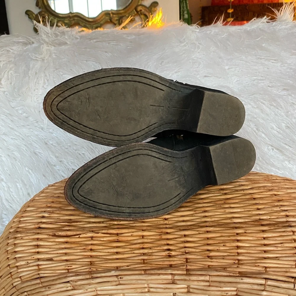 Black Distressed Leather Ankle Booties with Buckle Detail